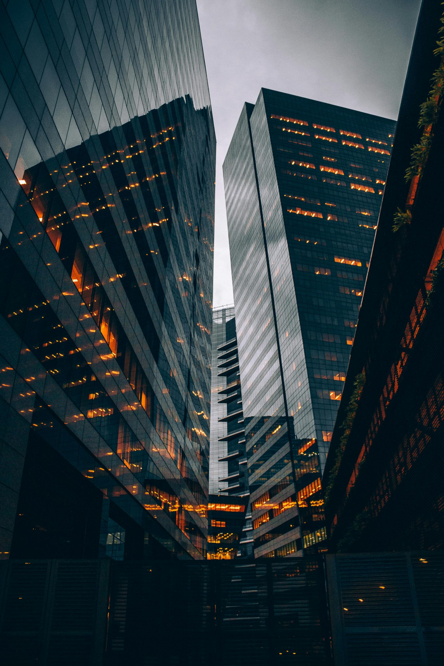 Dramatic view of modern high-rise buildings in São Paulo's urban landscape.